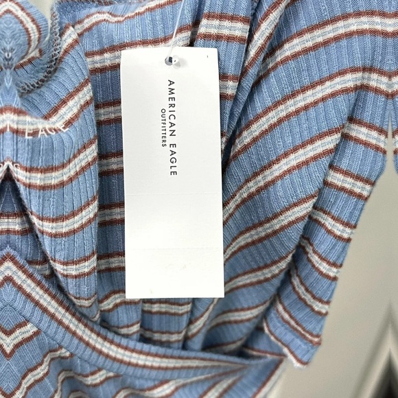 NWT American Eagle Women's XL Blue Brown Stripped Ribbed Shirt Tie Front - Picture 6 of 8